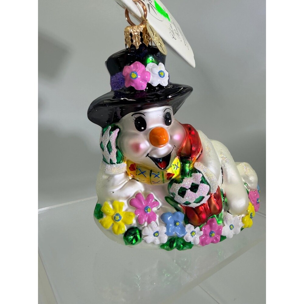 SIGNED Christopher Radko 2001 "Spring Chillin'" 4.5" NIB Glass Snowman Ornament